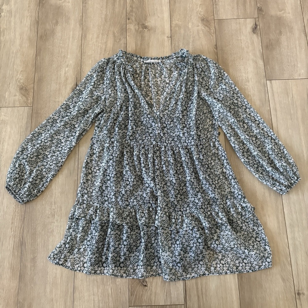 Abercrombie & Fitch‎ Floral Boho Long Sleeve Mini Dress Size Medium Green Layer